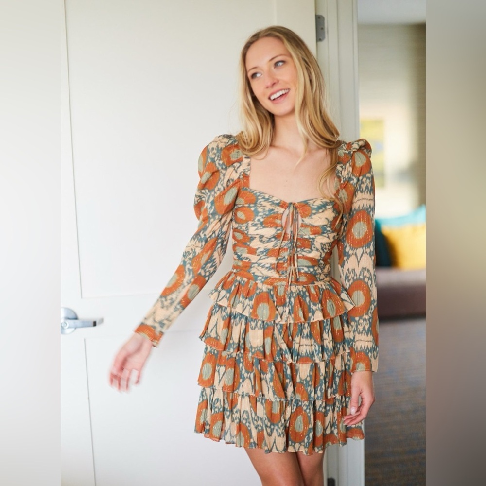 Ulla Johnson Naiya Metallic Ruffle Mini Dress in Nimbus Sz 4